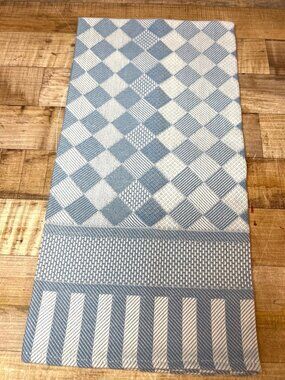 Blue & White Checkered Cross Stitch Kitchen Towel With Striped & Woven Border